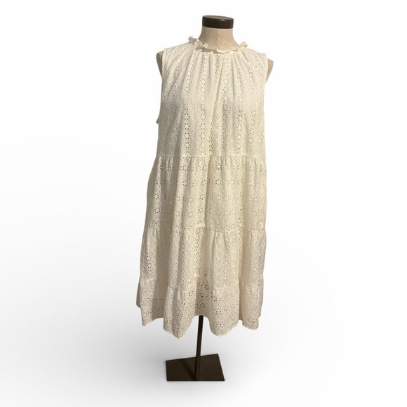 LOFT Dresses & Skirts - LOFT Eyelet Tiered Swing Dress White Preppy Size XL Lagenlook  Relaxed Fit